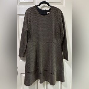 Layered Gold Stripe Fit and Flare Women's Dress